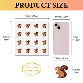 CREATCABIN 128Pcs Squirrel Stickers for Scrapbooking Small Animal Decal Self-Adhesive Waterproof Sticker Round Bulk Cartoon Stickers for Water Bottles Crafts Laptop Luggage Cup Diary 2.5x2.5cm
