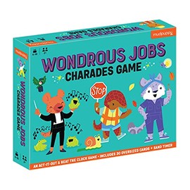 Mudpuppy Wondrous Jobs Charades Game from, Features 30 Oversized Cards, Fun Twist on The Classic Charades Game, Perfect for 2+ Players, Ages 4-10, Instructions and Sand Timer Included