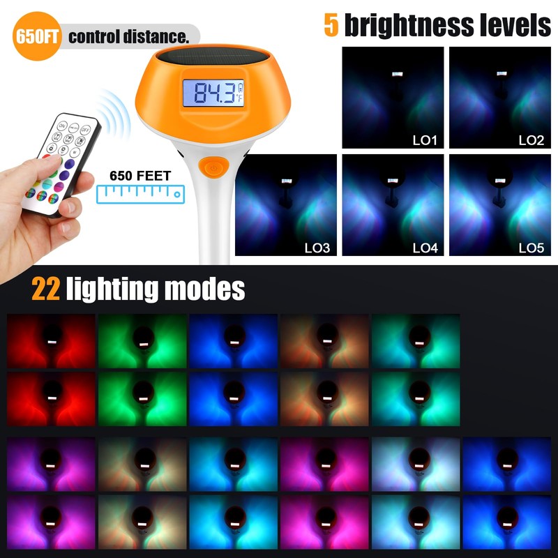 Upgraded Solar-Powered Digital Pool Thermometer Floating Pool Lights with Backlit