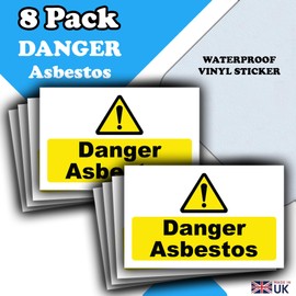 8 Pack - Danger Asbestos Stickers - Waterproof Vinyl Decals Labels - 80mm x 50mm