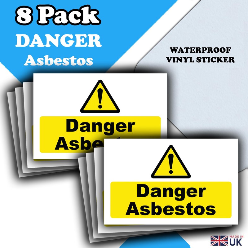 8 Pack - Danger Asbestos Stickers - Waterproof Vinyl Decals