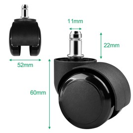 Relota Pack of 5 Office Chair Castors Pen 11 mm x 22 mm, Hard Floor Castors for Gaming Chairs, Chair Castors Double Wheel Design, Quiet Scratch-Free Replacement Wheels for Parquet Laminate Stone Floor