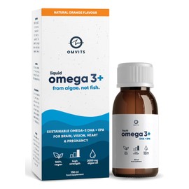 Vegan Omega 3 Liquid DHA + EPA Supplement from Algae Oil, 150ml - Carrageenan Free, Orange Flavour - Natural & Sustainable Ingredients - High Strength Omega-3 Nutritional Supplements for Adults