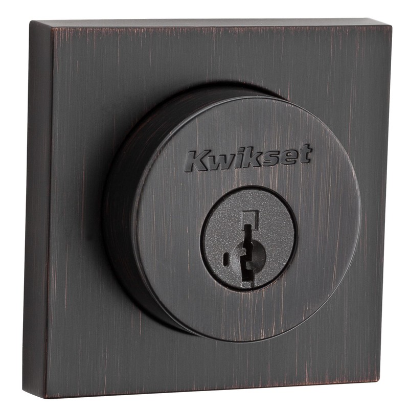 Kwikset Halifax Deadbolt Lock, Venetian Bronze Square Exterior Keyed Front