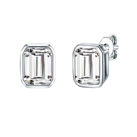 Trilani Women's Stud Earrings 925 Sterling Silver with Cubic Zirconia Emerald Cut, Silver, Cubic Zirconia