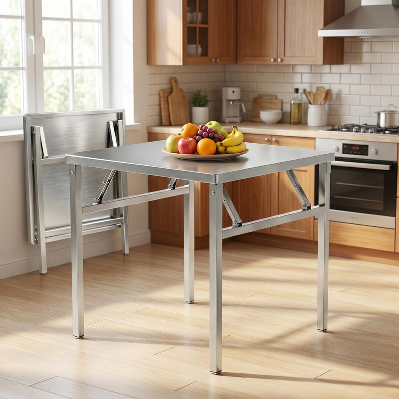 Portable Stainless Steel Metal Folding Table 31.5"x31.5" No-Assembly