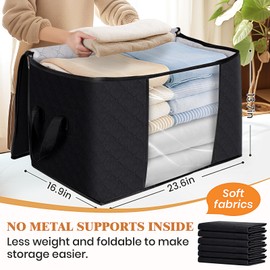 Fab totes 90L Clothes Storage, Foldable Thick Fabric Blanket Storage Bags, Containers for Organizing Bedroom, Closet, Clothing, Comforter, Organization with Handle (6 Pack,Black)
