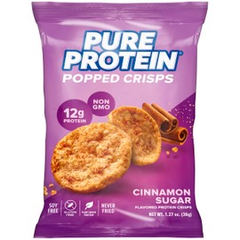 Pure Protein Cinnamon Sugar Popped Crisps - 12g Plant Based Protein, Gluten Free, Non GMO, Vegan, Air Popped & Puffed Crisps – Healthy Protein Snacks – 12 Pack