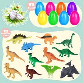 VEYLIN Easter Egg Hunt Toys, Filled Easter Egg Hunt Kit with 12 Dinosaur for Kids Easter Eggs and Dinosaurs Easter Eggs Filler for Party Supplies