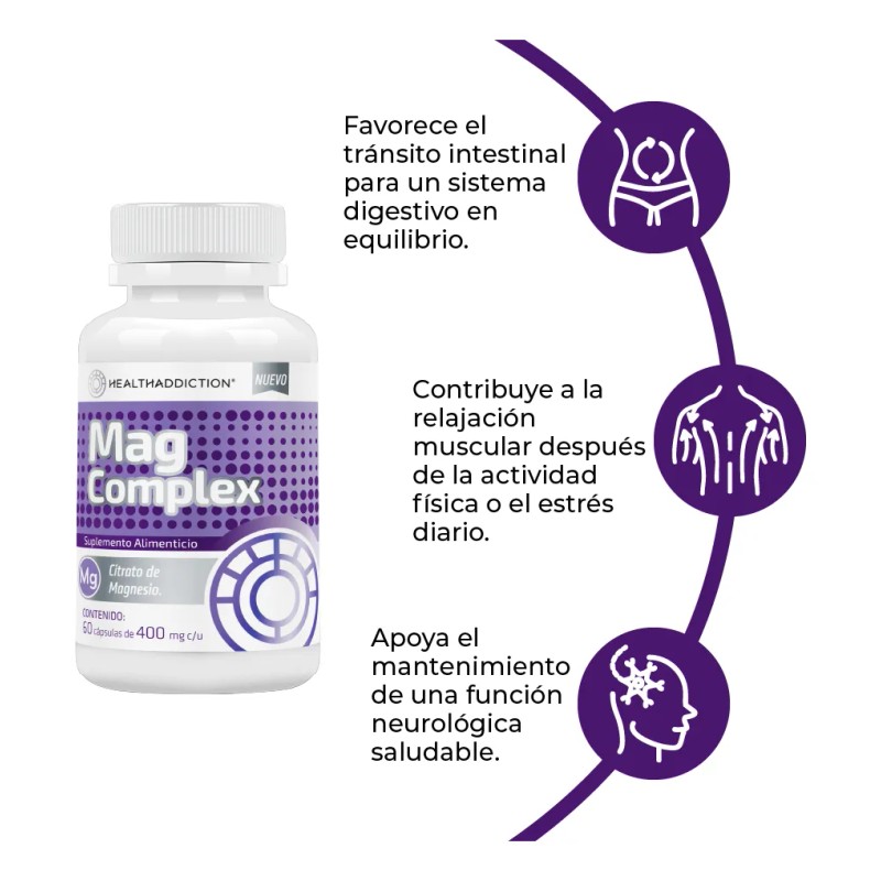 Citrato De Magnesio Mag Complex Healthaddiction. 60 Cápsulas Sin Sabor
