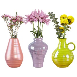 Fvstar Ceramic Vase Set of 3,Minimalist Boho Dried Flower Vases for Living Room Table Centerpiece,Modern Farmhouse Vintage Mini Vases for Pampas Grass Flower Home Decor Gift (Neutral Color, Small)