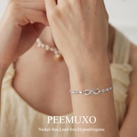 PEEMUXO Silver Bracelets for Women Sterling Silver Infinity Bracelet with Cubic Zirconia Hypoallergenic Silver Heart Infinity Bracelets Adjustable Sterling Silver Bracelet for Women with Jewellery Box
