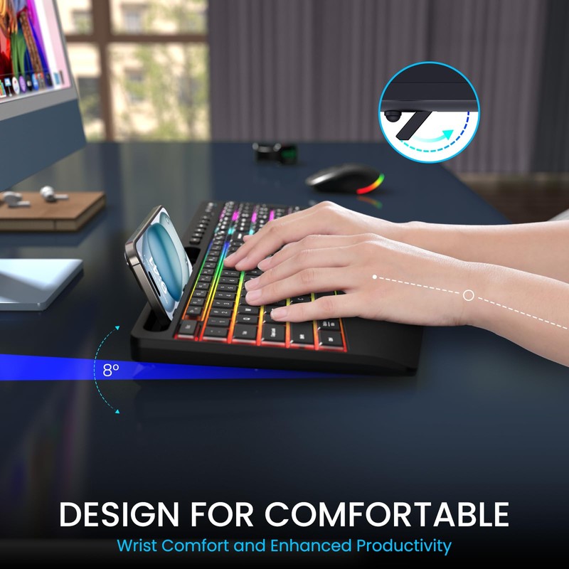 LIZRROT Wireless Keyboard and Mouse Combo - RGB Backlit, 2.4G