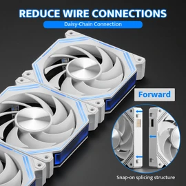 darkFlash INF34 120MM PC Case Fan, Daisy-Chain, up to 2000RPM Cooling, 4-Pin PWM, ARGB CPU Cooling Computer Fan, 3 Pack (Forward, White,)