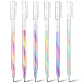TIESOME Pack of 6 Rainbow Gel Pens, 1.2 mm Glitter Pens, Gel Rotating Colour Gradient, Kawaii Ballpoint Pen Set, Neon Gel Pens for Writing, Drawing, Journaling, Doodling, Scrapbooking, Sketching