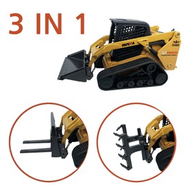 Gemini & Genius Construction Truck 3 in 1 Tracked Forklift with Metal Loader Shovel and Grab Shovel Construction Vehicle 1/50 Scale Alloy Tracked Tractor Toys for Kids(Tracked/Brown)