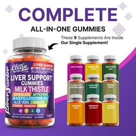 Clean Nutra Liver Cleanse Detox & Repair Gummies | Milk Thistle Gummy Liver Support Vitamins | Dandelion, Artichoke, Aloe Vera, Ginger, Berberine, Lemon, N-Acetyl-L-Cysteine, Turmeric Supplement HCL