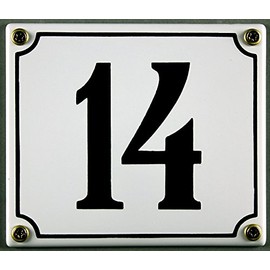 Enamel House Number Sign – Choose Your Number – Numbers 1 to 30 Available – White/Black 12 x 12 cm and 12 x 14 cm House Number Sign Weatherproof and Non-fading (14 White/Black 12 x 14 cm)