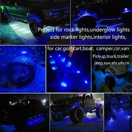 FZSSHYG 10 Pcs Blue LED Rock Strip Lights,Wheel Well Underglow Lighting Kits,Car Rock Lights Exterior Side Marker Lights for Wrangler Truck Golf Cart RV RV SUV Offroad
