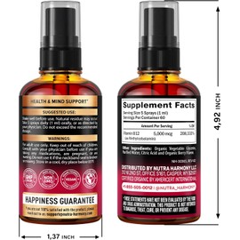 NUTRAHARMONY USDA Organic Vitamin B12 Sublingual Spray – 5000 mcg Liquid Vegan Methylcobalamin for Men & Women – Boosts Energy, Focus, Mood & Brain Health – Maximized Absorption – 2 fl oz (2-Month Supply)