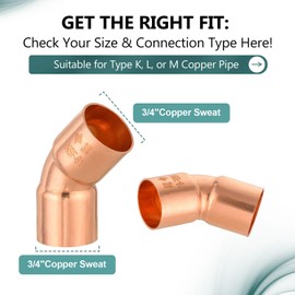 10 Pack Niikappu 3/4" C x 3/4" C Copper Elbow Fitting with Sweat Solder Connection, 45°LF Short Radius Copper Plumbing Fittings for Residential,Commercial