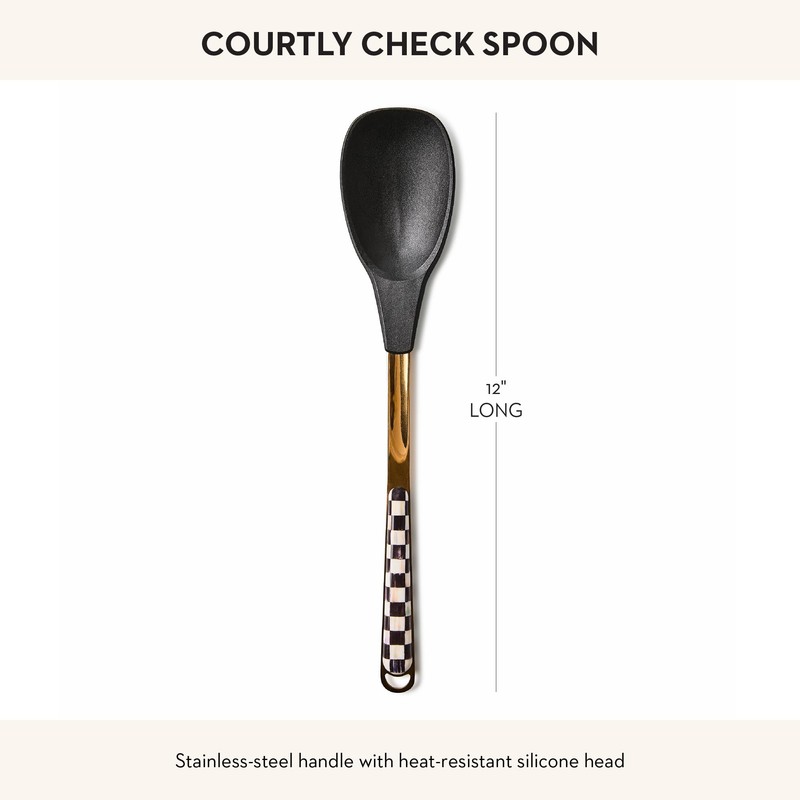 MACKENZIE-CHILDS Kitchen Spoon, Silicone Cooking Spoon, Black-and-White Courtly Check
