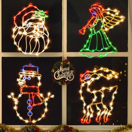 GLOWNOVA 200L19'' 4 Pack Christmas Window Silhouette Lights Decorations, Window Lighted Angel x1,Snowman x1,Reindeer x1,Santa x1 for Home Indoor Wall, Patio Lawn