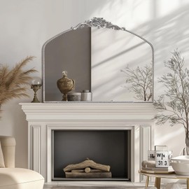 AIXI HOME Silver Arched Mirror, 40" x 30" Traditional Vintage Antique Mantel Mirror with Ornate Metal Frame, Baroque Wall Mounted Mirror for Entryway/Fireplace/Hallway/Bathroom/Living Room/Bedroom
