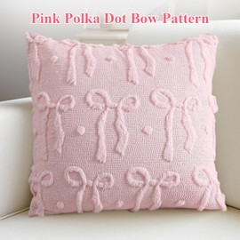 Pink Bow Pillow Covers, 2 PCS Pink Cushion Covers 45×45cm Pillowcase for Teen Girls, Soft Plush Faux Fur Aesthetic Pillow Cases, Coquette Room Decor for Living Room Sofa Dorm Bedroom