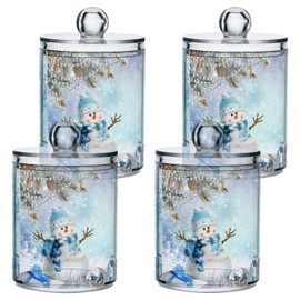Gredecor Christmas Winter Qtip Holder Dispenser 2 Pack Snowman Snowflake Pine Cones Gifts Bathroom Decorative Storage Canister Holder Counter Vanity Organizer for Cotton Ball Swabs Pads Floss