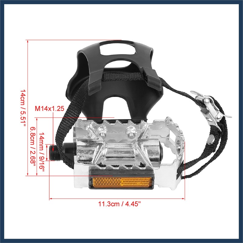 INFINAUTO Pair Bicycle Pedals with Toe Clip Foot Strap Reflective