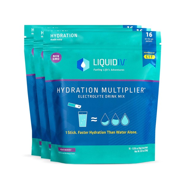 Liquid I.V. Hydration Multiplier - Acai Berry - Hydration Powder Packets | Electrolyte Drink Mix | Easy Open Single-Serving Stick | Non-GMO | 48 Sticks