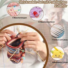 Katech Bamboo Knitting Needle Set, 35 Pieces Double Pointed Needle Game, 20 cm Knitting Needles for Socks, Scarves, Hats, Knitting Needles with Knitting Accessories for Beginners or Professionals