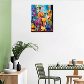 Graffitic Cocktails with Fruits Paint by Number for Children and Beginners,Wine Bottle/Cup Digital DIY Paintwork for Adults Fruits Canvas Oil Painting Kits with Brushes Kitchen Decor(Frameless)