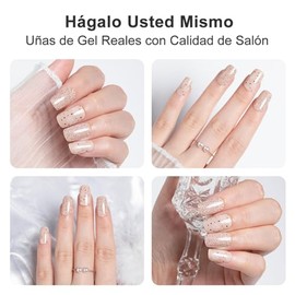 Cherimoya Pegatinas de Uñas, 14Pzs Tiras de Uñas de gel Semicuradas de Color con Luz UV/LED, Uñas Pegatinas de Gel para Arte DIY con Lima de Uñas, Almohadilla de Preparación y Palo de Madera - Nude rodado