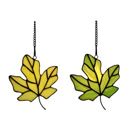 HomeBeauty Maple Leaf Suncatcher, Stained Glass Window Hanging, Tiffany Style Leaves Decorations Gifts (Maple Leaf, Green, Set of 2)