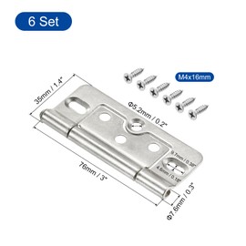 sourcing map 6Pcs 3x1.4 Inch Door Hinges Non-Mortise No Noise Bifold Door Hinges Plating for Cabinet Furniture Window Wardrobe, White Nickel