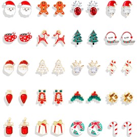 Tomovely 20 Pairs Christmas Earrings for Women Xmas Holiday Stu Earring Christmas Tree Snowflake Bell Reindeer Stud Earrings Jewelry Costume Outfit Accessories