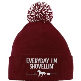 Hippowarehouse Everyday I'm Shovellin' Embroidered Beanie Hat with Bobble Maroon