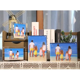 Meetu Acrylic Picture Frame 8.5x11,Clear Freestanding Double Sided 24mm Thickness Frameless Magnetic Photo Frames Desktop Display with Gift Box Package (1 Pack)