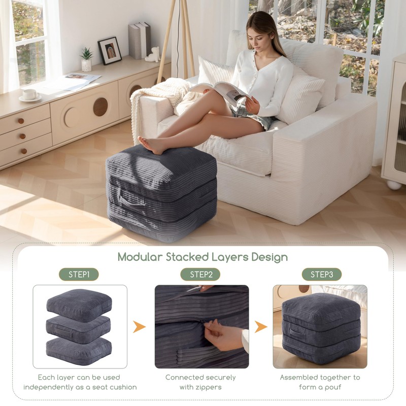 HIGOGOGO Pouf Ottoman Stuffed Square Modern Foam Filled Foot Rest