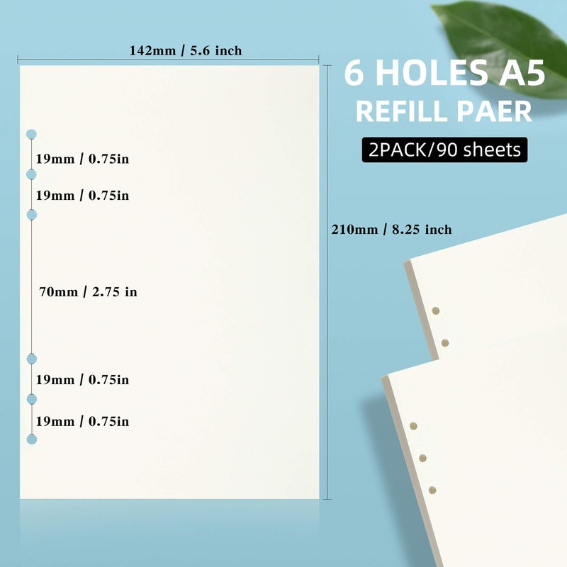 90 Sheets A5 6 Ring Blank Paper Binder Refills, Blank