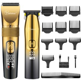 Hatteker Professional Hair Clippers and Trimmer Kit for Men - Cordless Barber Clipper + T - Gold
