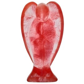 mookaitedecor 3 Inch Cherry Quartz Crystal Guardian Angel Gemstone Carved Figurine Statue Red Home Ornament, Healing Crystal Gifts, Love Peace Lucky Charm Stone Angel for Reiki Chakra Decoration