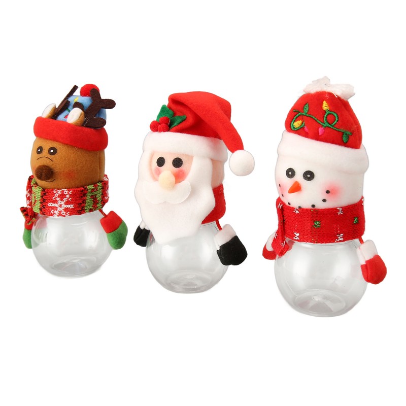 3pcs Christmas Candy Jars Transparent Clear Plastic Biscuits Jars Decorative