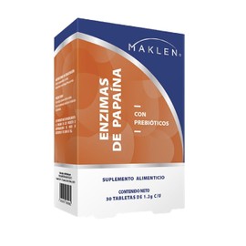 Maklen Enzimas de Papaya con Prebióticos, 30 Tabletas de 1,2g, Suplemento Alimenticio