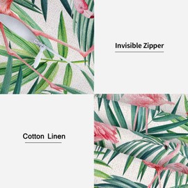 Boqpolu Pillow Covers 18x18 Inch Flamingo and Pink Flowers Green Plam Leaves Pattern Pillow Cases Home Decor Throw Pillows Set of 2 for Living Room Bedroom Couch Bed Sofa