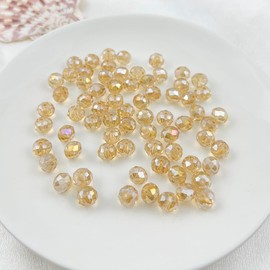 Mulutoo 300Pcs 6MM Briolette Crystal Glass Beads Faceted Rondelle Glass Beads with Hole Glass Spacer Beads for Jewelry Making Bracelet Necklace DIY Craft Making Supplies(151-golden Champagne AB)