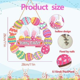 BCCSNNM Easter Door Sign Decorations,Bunny Eggs Hanging Door Sign Happy Easter Wood Wreath for Front Door for Home Garden Porch Window Wall Party Supplies