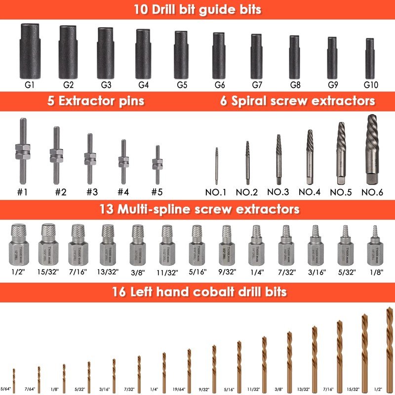 55-Piece Easy Out Screw Extractor Set with Broken Bolt Extractor